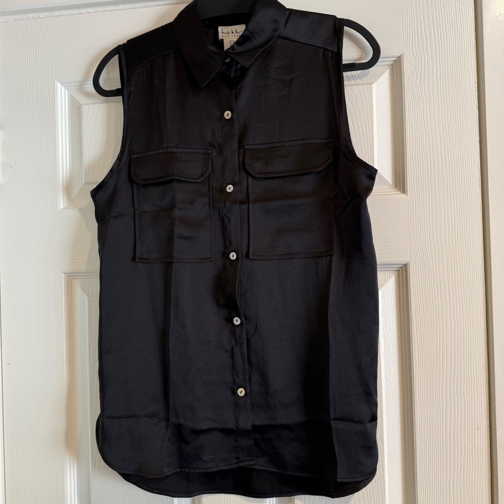 Nicole Miller Charmeuse Black Top. Classic fit.